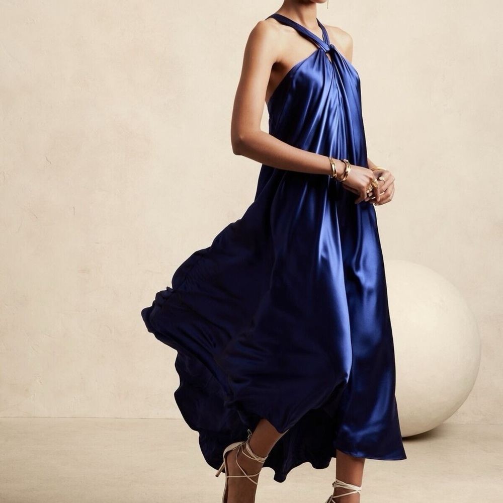 Banana Republic Royal Blue 100% Silk High Low Dress